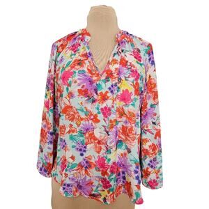 The Impeccable Pig Multicolored Long Flare Sleeve Floral Blouse Bloomcore Large